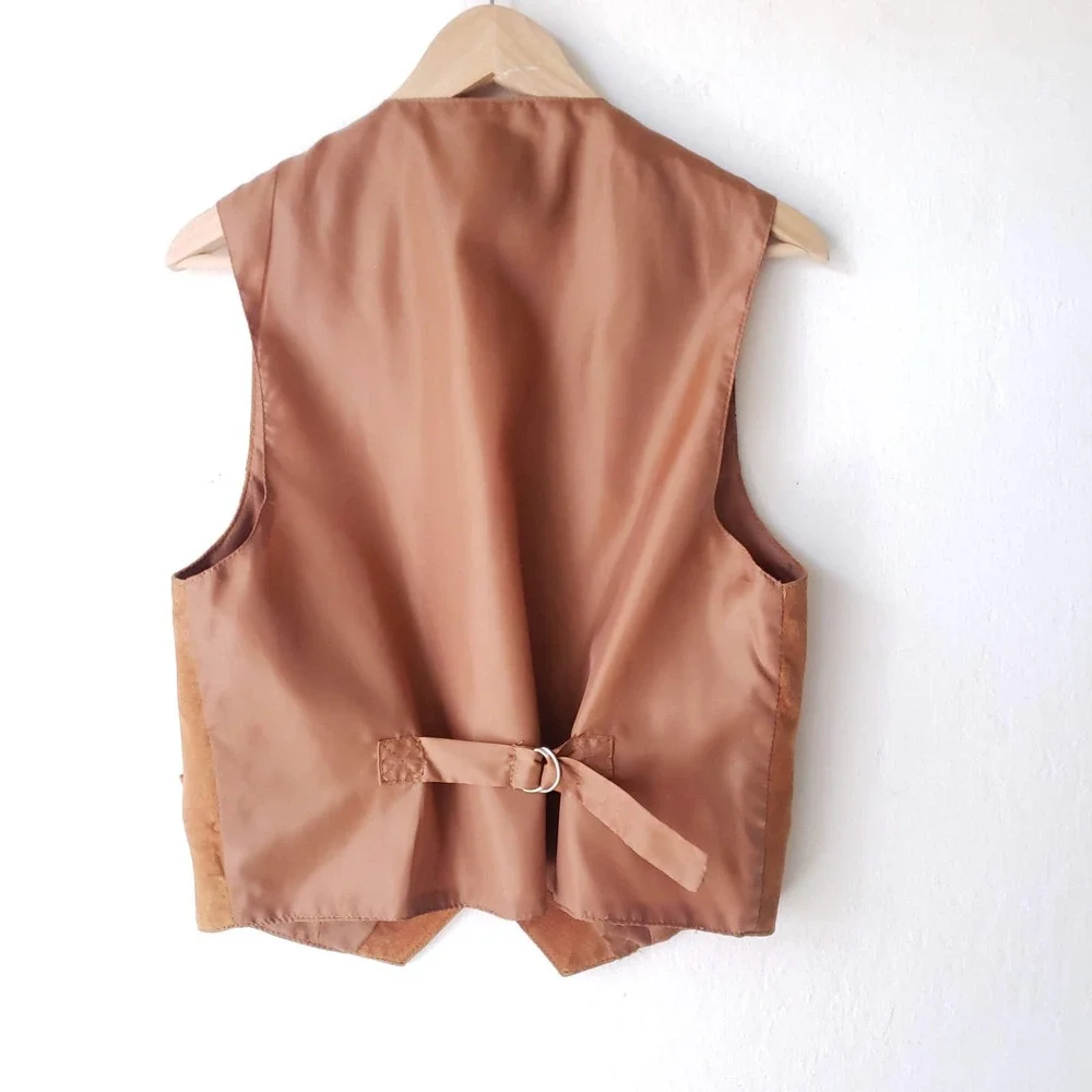 Vintage Suede Cognac Brown Western-Style Vest - Picture 8 of 11